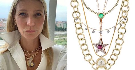 The Hot #NeckMess Owes A Lot to ‘The Sopranos’ | The Adventurine Tennis Necklace Layered, Latest Obsession, The Sopranos, Rainbow Sapphires, Diamond Tennis Necklace, 18k Gold Chain, Necklace Layered, Classic Wedding Band, 18k Gold Necklace