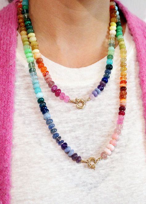 The Encirkled Rainbow Gemstone Necklace is a cult favorite and a classic Encirkled piece- the ultimate addition to your neck stack. This piece includes bright colored rainbow gemstones featuring a 14k spring ring closure, that is perfect for displaying your favorite charms. 8mm assorted gemstones that may include amethys...#JewelryAddict #Natures #Unveiling #the #Jewelry #Style #the #of #Accessories #of #Gemstone #Treasures #Exploring #Gemstone #Beauty #Allure #JewelryLovers #StatementJewelry Rainbow Stone Necklace, Rainbow Gemstone Necklace, Neck Stack, Pink Moonstone, Rainbow Gemstones, Rainbow Necklace, The Beauty Of Nature, Peruvian Opal, Gemstone Beaded Necklace