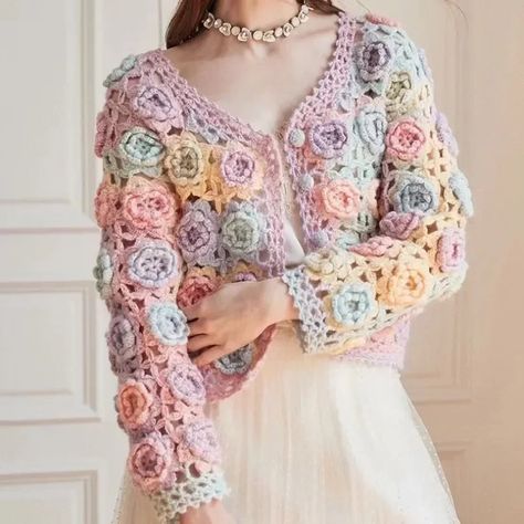 Chabby Chic, Sweater Ideas, 5 Senses, Crochet Ladies Tops, Crochet Jacket, Crochet Shoes, Crochet Tops, Crochet Blouse, Sweater Coat