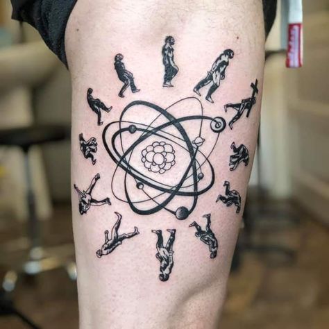 Evolution Tattoo Science, Atheist Tattoo Ideas, Athiest Tattoo Ideas, Evolution Tattoo Ideas, Atheism Tattoo, Atomic Tattoo, Atheist Tattoo, Geometric Tattoo Tree, Atom Tattoo