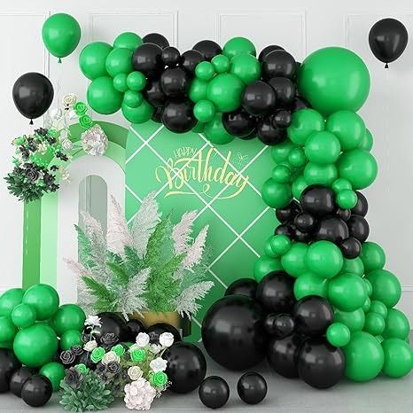 Amazon.com: Green and Black Balloon Garland Kit, 112pcs Black Balloon and Green Balloon, Dark Green Birthday Decorations with Dark Green Black Balloon for Birthday Party, Weddings, Baby Shower, Anniversaries : Home & Kitchen Green Birthday Decorations, Black Balloon Garland, Balloon For Birthday, Black Balloon, Blowing Up Balloons, Jungle Theme Birthday, Green Birthday, Balloon Chain, Green Balloon