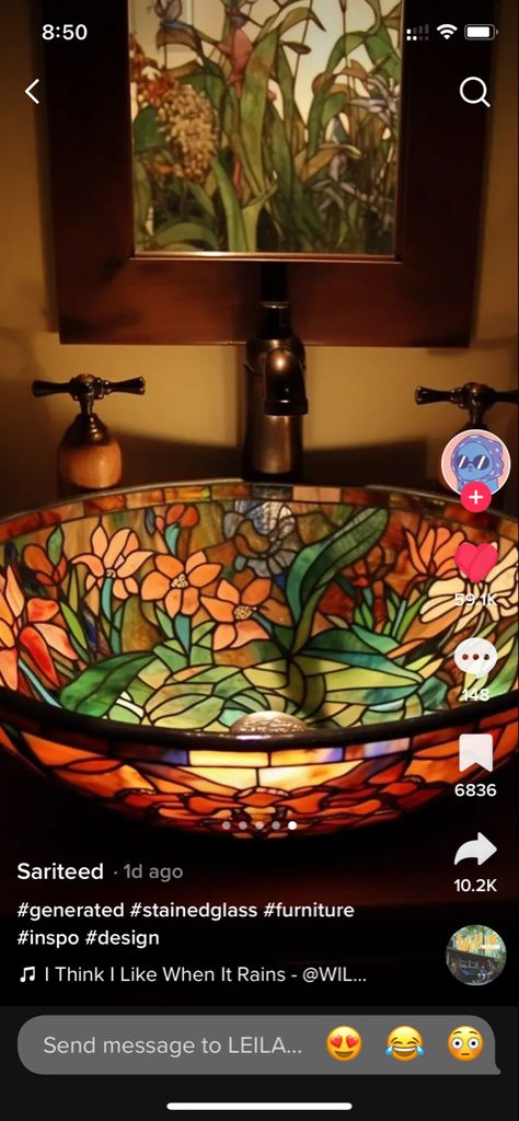 Stained Glass Sink Bowl, Glass Bowl Sink, Sink Bowl, Glass Sink, Tiffany Stained Glass, Bowl Sink, Stain Glass, Beautiful Bathrooms, Dream House Decor