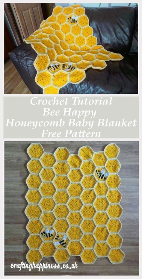 Crochet Tutorial: Bee Happy Honeycomb Baby Blanket Free Pattern - Crafting Happiness Baby Blanket Free Pattern, Virkning Diagram, Hantverk Diy, Beau Crochet, Crochet Mignon, Confection Au Crochet, Baby Afghan Crochet, Crochet Simple, Haken Baby