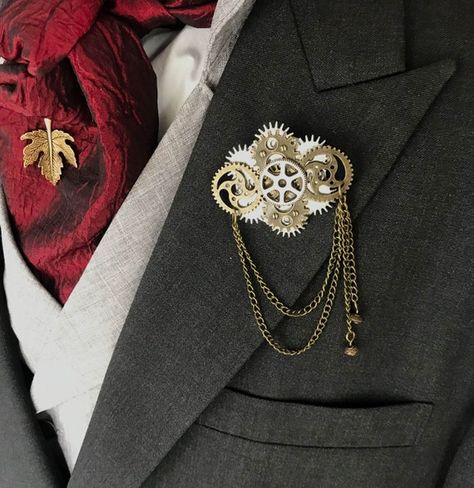 Men Suit Accessories Chain, Suit Chain Brooch, Steampunk Wedding Decorations, Lapel Chain, Steampunk Brooch, Steampunk Antique Gold Metal Necklaces, Gold Steampunk Necklace Vintage, Metal Gears, Envelope Making