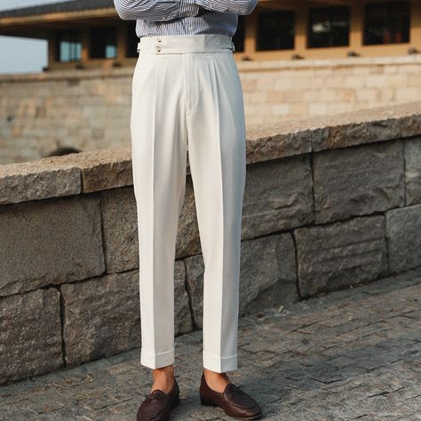 Introducing our Casual High Waist Retro Italian Style Trousers, perfect for any fashion-forward individual. Made with high-quality materials, these trousers offer both comfort and style. The high waist design enhances your silhouette while the retro Italian style adds a touch of sophistication to your outfit. These trousers are versatile and can be dressed up or down for any occasion. Don't miss out on adding these to your wardrobe for a timeless and classic look.

Product information: 
Material Button Trousers, White Dress Pants, Office Pants, Khaki Dress Pants, High Waist Trousers, Business Pants, Fashion Business Casual, Mens Dress Pants, Business Formal