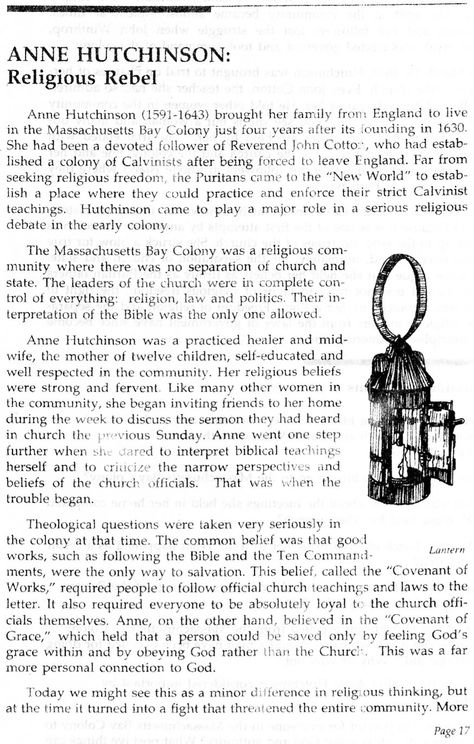 Anne Hutchinson Facts | August 2011 Anne Hutchinson, Massachusetts Bay Colony, Middle School History, 6th Grade Social Studies, 5th Grade Social Studies, Nathaniel Hawthorne, English Heritage, Usa Art, 6th Grade