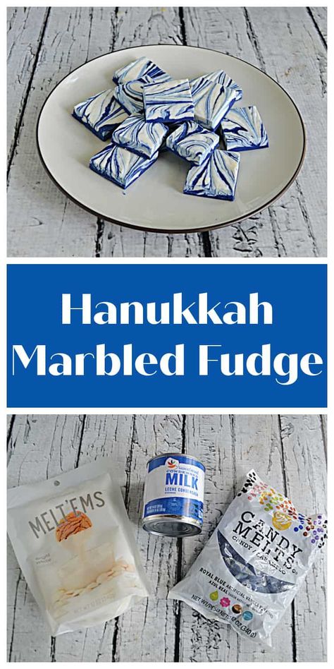 With just a few ingrediens this Hanukkah Marbled Fudge is a tasty dessert. #dessert #fudge #Hanukkah | Hanukkah Recipes | Fudge Recipes | Easy Recipes | Hannukah Recipes Desserts, Hanukkah Desserts Easy, Hannukah Dessert Recipes, Hanukah Foods, Hannukah Decorations Aesthetic, Chanukah Food, Hanukkah Treats, Hanukah Menu, Hanukkah Decoration