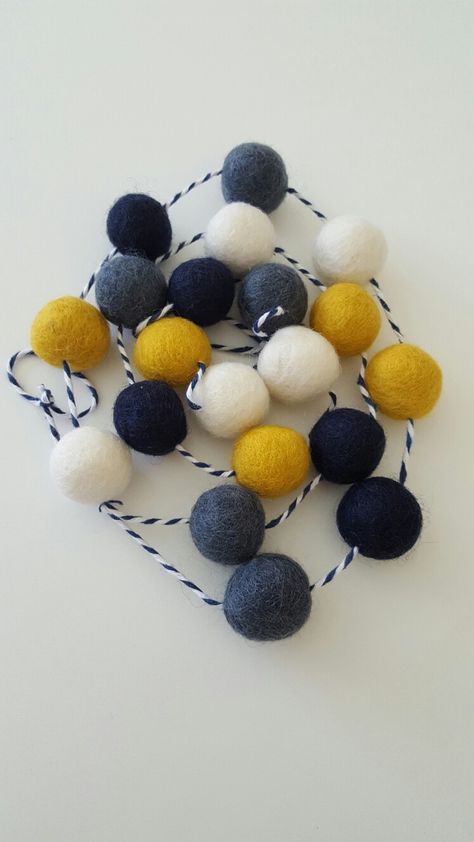 Mustard and Navy felt ball garland for Nursery. Wall art . Pom pom garland Navy And Mustard Nursery, Manly Nursery, Moodboard Color Palettes, Boy Nursery Inspiration, Yellow Baby Room, Nursery Inspiration Boy, Navy Room, Boy And Girl Shared Bedroom, Baby Boys Room