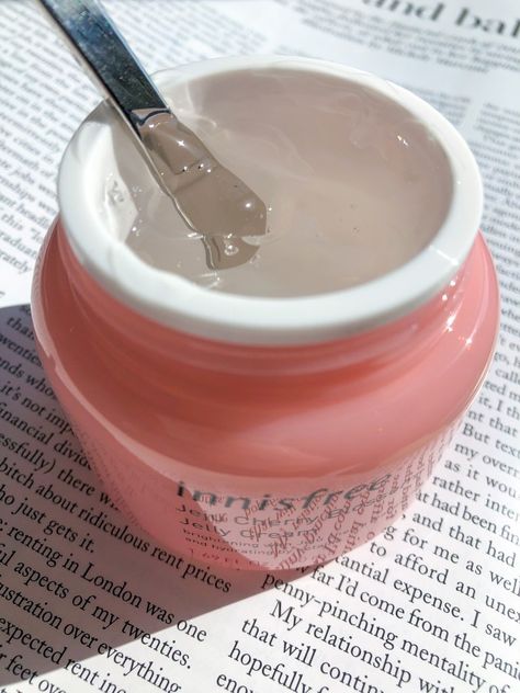 Close up of the Innisfree Jeju Cherry Blossom Jelly Cream Innisfree Products, Innisfree Cherry Blossom, Cherry Blossom Jelly, Innisfree Jeju Cherry Blossom, Prunus Yedoensis, Jeju Cherry Blossom, Jelly Cream, Summer Study, Penny Pinching