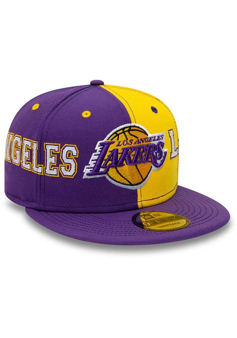 Wear your Lakers style with pride in this Los Angeles Lakers New Era Purple Teamsplit 9FIFTY Snapback Hat! This LA Lakers Snapback Hat features a front embroidered team logo on structured split color crown with embriodered team name on each of the sides. Go Lakers! Front embroidered logo, Fashion alternate colorway, Side New Era Flag, Back plastic snapback, Adjustable closure, Polyester material, Polyester, Wipe clean with cloth or cleaning kit, 4 Lakers Hat, Swag Hats, Lakers T Shirt, Mens Snapback Hats, 30th Birthday Decorations, Jordan Shoes Retro, Nba Hats, Team Name, Fitted Caps