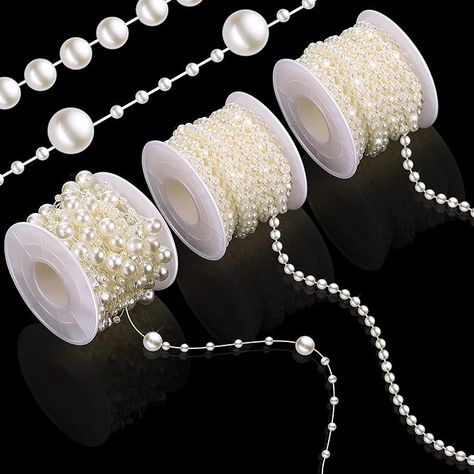 Amazon.com: Bonuci 3 Rolls 66 Feet Pearls String Beads Decoration Faux Pearl Garland Roll Strand for Crafting String of Flowers Wedding Valentine Decoration (4mm,Ivory) Wedding Christmas Tree, Pearl Garland, Beaded Christmas Decorations, Valentine Decoration, Christmas Garden Decorations, Ganapati Decoration, Porch Flowers, Diy Armband, Pearl Decorations