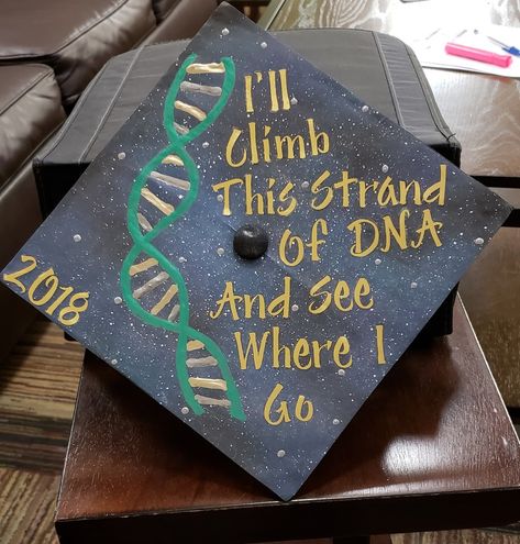 For BS Biology- genetics emphasis Biology Graduation Cap, Graduation Cap College, Science Graduation Cap, Graduation Cap Decoration Nursing, Biology Genetics, Grad Hats, Cleaning Aesthetic, College Grad Cap Ideas, Grad Cap Decorated