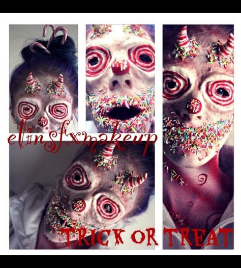 Fx makeup, Halloween, candy, evil clown, special effects, makeup, horns, prosthetics Sfx Prosthetics, Prosthetics Makeup, Spooky Halloween Makeup, Candy Monster, Gore Makeup, Spfx Makeup, Sunken Eyes, Monster Makeup, Creepy Makeup