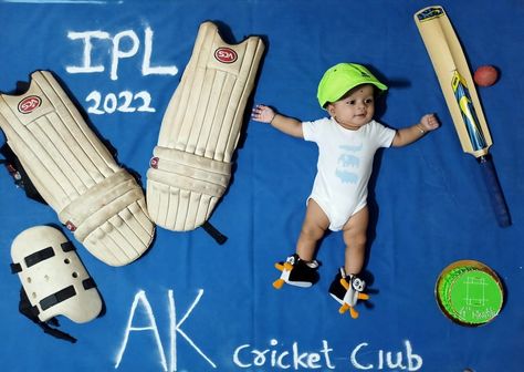 Cricket Theme Baby Photoshoot, Cricket Photoshoot, Photoshoot Ideas Baby, Boy Newborn Pictures, 7 Month Baby, 1 Month Baby, Baby Boy Newborn Pictures, One Month Baby, Boy Photo Shoot