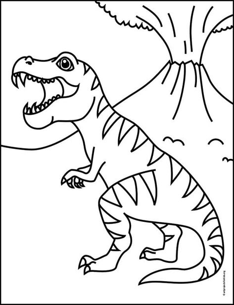 Trex Dinosaur Coloring Pages, Drawing A Dinosaur, Drawing Ideas Easy Dinosaur, Simple Trex Dinosaur Drawing, How To Draw A Dinasour Easy, Dainasor Drawing, Dinousar Drawing, Easy Trex Dinosaur Drawing, Dinosaur Coloring Sheets Free Printable