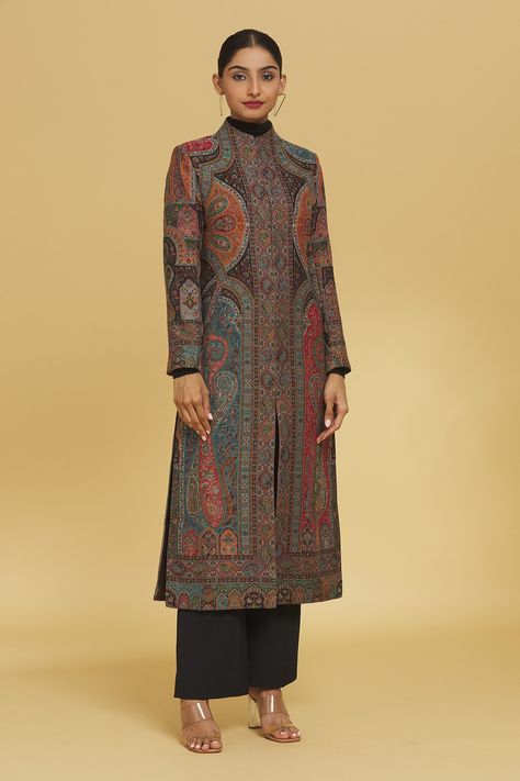 Long Kurtas, Long Jackets For Women, Pattern Outfits, Winter Suits, Indian Designer Suits, Long Overcoat, Long Dress Design, Kurta Designs Women, Women Jackets