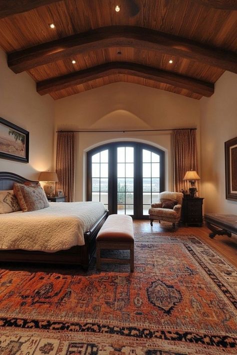 Spanish Style Home Bedroom, Meditarian Bedroom, Italian Modern Bedroom, Spanish Villa Interior Bedroom, Spanish Style Master Bed, Spanish Villa Bedroom, Hacienda Style Homes Mexican Bedroom, Spanish Bedroom Design, Spanish Style Bedroom Master Suite