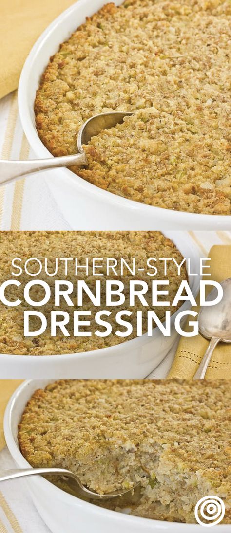 Southern Style Cornbread Dressing Recipe. This is one of those classic side dishes and recipes that Christmas and Thanksgiving just aren't complete without! Start with homemade buttermilk cornbread, then move on to the stuffing! Everyone will love this side dish. Southern Style Dressing Recipe, Homemade Cornbread Stuffing Recipe Thanksgiving, Southern Style Dressing, Thanksgiving Recipes Dressing, Easy Cornbread Dressing Southern, Thanksgiving Southern Recipes, Jiffy Cornbread Dressing Recipes, Southern Style Recipes, Southern Dressing Recipe Cornbread