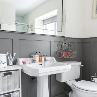 Grey Panelling, Bathroom Paneling, Traditional Bathroom Designs, Tongue And Groove Panelling, House To Home, Best Bathroom Designs, Downstairs Loo, Downstairs Toilet, Grey Bathroom