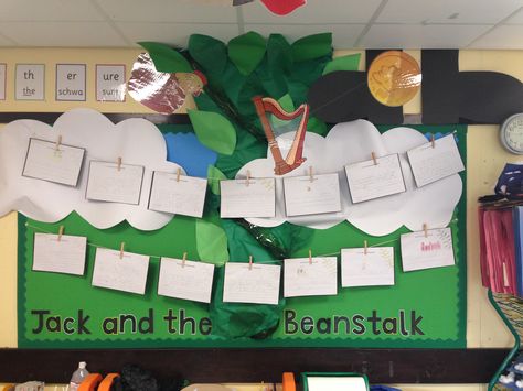 Jack and the Beanstalk display Jack And The Beanstalk Display, Beanstalk Display, Plant Classroom, Bean Stalk, Plants Classroom, Fairy Tale Activities, Stage Ideas, Jack And The Beanstalk, Classroom Bulletin Boards