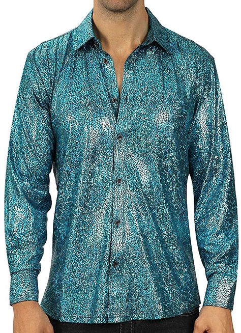 70s Disco Outfit, Disco Party Outfit, Party Shirts Men, Men Dress Shirt, Teal Outfits, Prom Costume, Party Outfit Men, Disco Costume, Satin Shirts