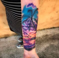 Hip Tattoo Quotes, Tropical Tattoo, Tattoo Wallpaper, Skull Hand Tattoo, Spirit Tattoo, Sunset Tattoos, Band Tattoos, Dirty South, Palm Tattoos