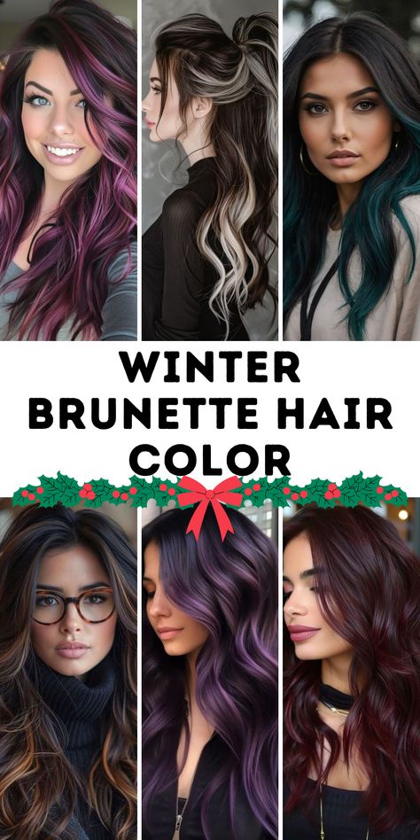 Explore 20 winter brunette hair color ideas for 2024-2025, ranging from dark chocolate brown to soft balayage caramel. Highlights and money piece accents create dimension, while ash tones offer a cool contrast perfect for pale skin. Whether you have short, straight hair or prefer longer styles, these ideas will refresh your look with a winter-ready transformation. Winter Tones Hair, Winter Hair Color Highlights, Best Hair Color For Dark Hair, Soft Dark Hair Color, Winter Balayage Brunettes Dark, Dark Hair Ideas For Winter, Very Dark Hair Color Ideas, Dark Hair Colors For Winter, Winter 2024 Hair Color