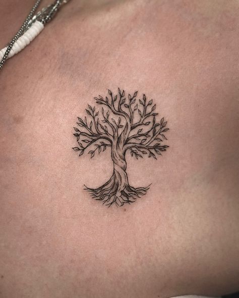 Rooted in elegance... This fine line life tree tattoo is a beautiful reminder of growth and resilience. Delicate, yet powerful - just like the journey of life. Los Angeles, let's branch out and create some stunning tattoos together! #finelinetattoo #lifetree #tattooart #losangelestattoo Tree Of Tattoos Life, Beautiful Tree Tattoos, Line Of Trees Tattoo, Tree Of Life Simple Tattoo, Seasons Of Life Tattoo, Little Sayings Tattoos, Fine Line Hebrew Tattoo, Love Nature Tattoo, Enchanted Tree Tattoo