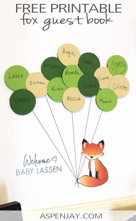 Adorable Fox Guest Book Printable - Aspen Jay Baby Shower Crafts For Guests, Fox Baby Shower Theme, Fuchs Baby, Baby Shower Guestbook, Guest Book Tree, Baby Shower Menu, Tree Printable, Fox Baby Shower, Snow Activities