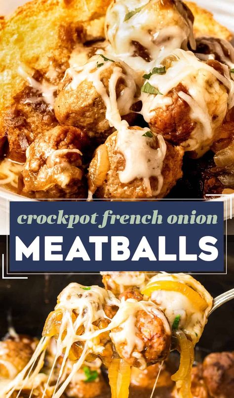 Slow Cooked French Onion Meatballs, Slowcooker French Onion Meatballs, Easy French Onion Meatballs, French Onion Soup Meatballs Crockpot, Meatball Recipes Lipton Onion Soup, French Onion Meatball Subs, Meatball Soup Recipes Crockpot, Frozen Meatballs Crockpot Dinners, French Onion Meatballs Easy