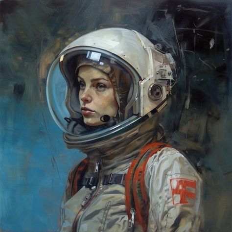 Female Astronaut, Astronaut Drawing, Art Spatial, Astronaut Helmet, Ancient Astronaut, Astronaut Art, Space Girl, Space Suit, Traditional Paintings