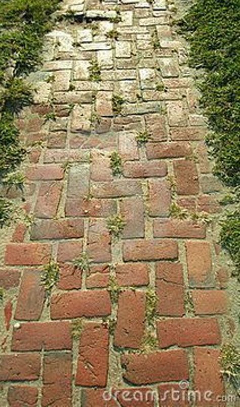 Brick Path. Looks very old and worn. ...rs. Hard stone is necessary for high traffic paths.Path PlantsA good path has a lot of low growing perennials and flowers growing right up to the edge...od idea to check the testimonials you read on Contractors.com. You can even ask to inspect some of the work the contractor has done in your area. Chec #offgridworld.com/11-gorgeous-garden-arbors-made-from-old-doors/3/ #landscape-path-brick #landscape Backyard Pavers, Pavers Patio, Stone Walkways, Brick Pathway, Pavers Backyard, Brick Path, Brick Walkway, Brick Garden, Garden Paving