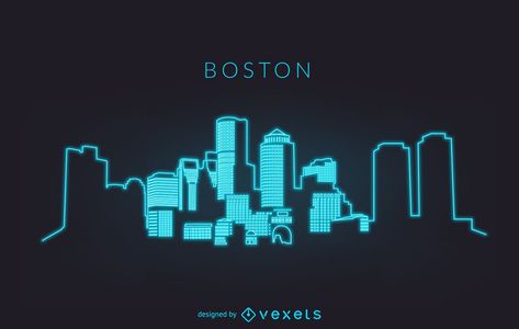 Boston Skyline Silhouette, Free Frames And Borders, Neon Illustration, Building Silhouette, Boston Design, Boston Skyline, Material Design Background, Skyline Silhouette, City Vector