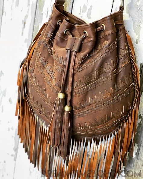 Handmade Gypsy Dream Drawstring Fringed Leather Boho Bag-Crossbody Handbag-Dreamtime Boho-Antique Brown-Dreamtime Boho Fringe Bags Boho, Boho Style Bag, Diy Leather Projects, Dream Bag, Leather Fringe Bag, Fringe Crossbody Bag, Country Girl Style, Fringe Purse, Sustainable Leather