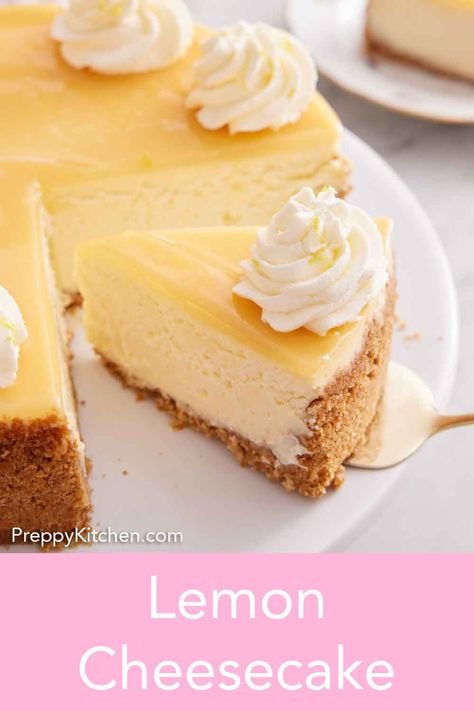 Perfect for the lemon lover in your life, this lemon cheesecake recipe is the ultimate cheesecake recipe. It features a creamy texture infused with fresh lemon flavor. The lemony cheesecake filling sits on a buttery crust made from graham crackers and then topped with a layer of luscious lemon curd. Together, they create a perfect blend of creaminess, sweetness, and tartness! Cheesecake With Graham Cracker Crust, The Perfect Cheesecake, Lemon Cheesecake Recipe, Easy Lemon Cheesecake, Lemon Curd Cheesecake, Ultimate Cheesecake, Perfect Cheesecake Recipe, Perfect Cheesecake, Lemon Cheesecake Recipes