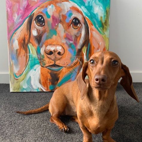 Dachshund Painting Acrylics, Watercolor Dachshund Painting, Market Painting, Amanda Brooks, Dachshund Painting, Painting Dogs, Paint Your Pet, Paint Parties, Dachshund Art