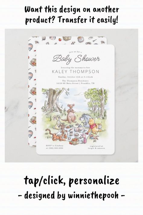 Winnie The Pooh Picnic, Picnic First Birthday, Invitation Disney, Picnic Baby Showers, Picnic Gifts, Disney Baby Shower, Mommy To Bee, Vintage Winnie The Pooh, First Birthday Invitations