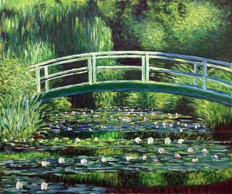 Claude Monet - Japanese Bridge Bridge Drawing, Painting Japanese, Japanese Bridge, Bridge Painting, Japanese Garden Design, Lotus Pond, Kids Watercolor, Monet Paintings, Hand Painting Art