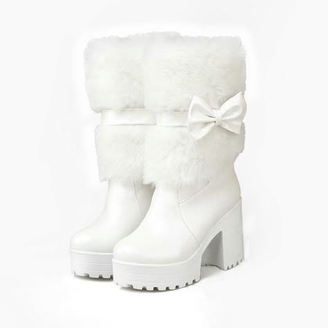 Chunky Heel Platform Boots, White Platform Boots, Embellished Boots, Almond Toe Boots, Thick Heel Boots, Boots Chunky Heel, Chunky Heel Boots, Dr Shoes, Bow Boots