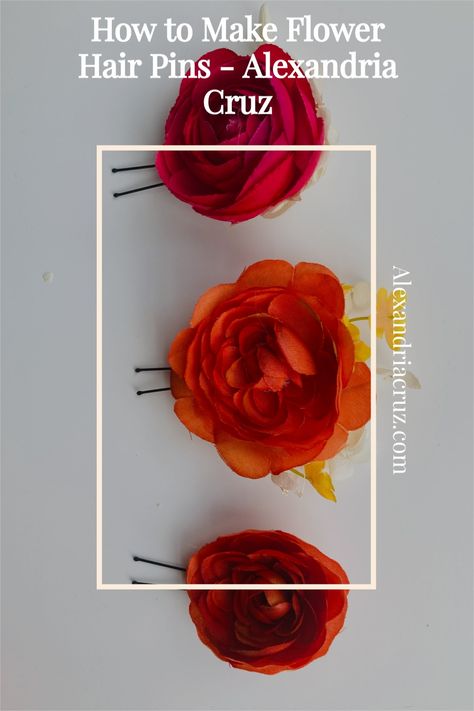 How To Make Flower Hair Pins, How To Make Hair Flowers, Diy Rose Hair Clip, How To Pin Flowers In Hair, Flower Hair Pins Hairstyles, Diy Flower Clips For Hair, Diy Floral Hair Pins, How To Wear Flowers In Your Hair, Diy Hair Flowers