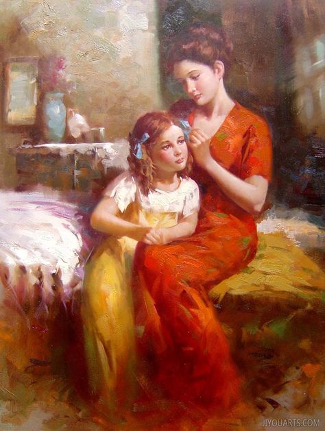 Mom And Daughter Painting, Mom And Daughters Painting, Mother And Child Painting, Mother Daughter Art, Mother Painting, Good Mother, Baby Painting, Mom And Daughter, Oil Painting Reproductions