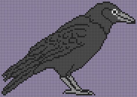 Cryptid Alpha Pattern, Raven Cross Stitch Pattern Free, Crow Cross Stitch Pattern Free, Raven Alpha Pattern, Crow Alpha Pattern, Raven Cross Stitch Pattern, Bird Alpha Pattern, Plushie Ideas, Bracelet Book