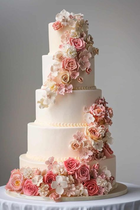 12 Beautiful Pink Wedding Cakes For Your Wedding • Cute Pink Wedding Cake, Pink Champagne Wedding Cake, Pink White Gold Wedding Cake, Blush Pink Quinceanera Cakes, Wedding Cake With Pink Roses, Pastel Pink Wedding Cake, Cake Designs Quinceanera, Wedding Cake Light Pink, Quince Cakes Pink