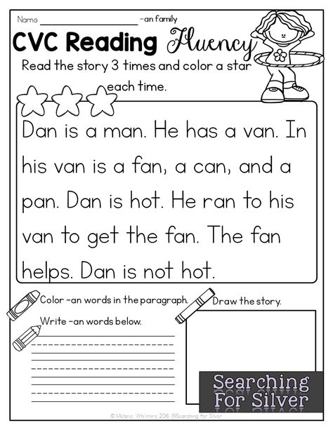 Kindergarten Reading Comprehension And Decodable Cvc Word Phonics Passages Cvc Reading, Cvc Practice, Decodable Readers, Reading Comprehension Kindergarten, Fluency Passages, Cvc Word Families, Kindergarten Reading Worksheets, Beginning Readers, Practice Reading