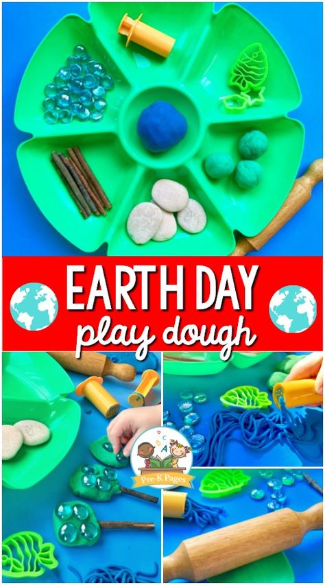 Earth Day Theme Play Dough for Preschool - Pre-K Pages Earth Week Preschool, Earth Day Preschool Activities, Earth Day Theme, Play Dough Invitation, Earth Activities, Activity For Preschool, Earth Week, Pre K Pages, Morning Tubs