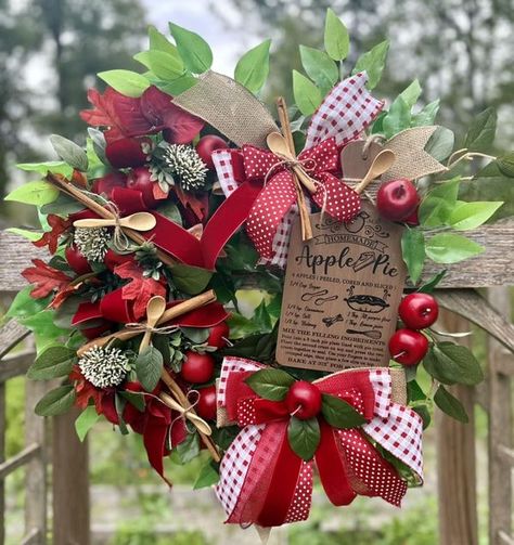 Wreaths & Bows : Inspiration and Ideas by Wreath & Bow Co | Just finished this Apple Pie wreath 🍎… I saw this recipe board and thought it would be fun to do something with it | Facebook Pie Wreath, Recipe Board, Recipe Boards, Wreath Bow, Do Something, Cinnamon Sticks, Grapevine Wreath, Apple Pie, Grape Vines