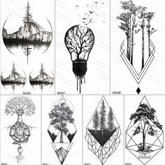 YURAN Black Iceberg Temporary Tattoo Stickers Mountain Arm Art Men Fake Tatoos Triangle Women Rivers Land Water Transfer Tattoo| | - AliExpress Tree Geometric, Geometric Mountain Tattoo, Tatoo 3d, Geometric Lion, Arm Temporary Tattoos, Forest Tattoos, Geometric Mountain, Inspiration Tattoos, Geometric Tattoo Design