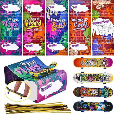 Amazon.com: JOYIN 28 Pcs Valentines Day Cards with Finger Skateboards for Kids Valentine Party Favor, Valentine’s Greeting Cards, Valentine's Classroom Exchange Prizes : Toys & Games Skateboard Valentines, Space Themed Valentines, Kids Valentine Party, Pokemon Valentine, Greeting Words, Valentine Notes, Cute Valentines Card, Valentine Party Favors, Kids Skateboarding