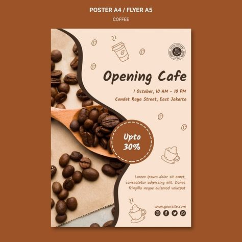 Coffee Shop Poster Design Ideas, Poster Flyer Design, Cafe Poster Design Coffee Shop, Flayer Designe Ideas, Coffee Shop Flyer Design, Flyers Design Layout, Cafe Flyer Design, Coffee Poster Design Ideas, Coffee Poster Design Graphics