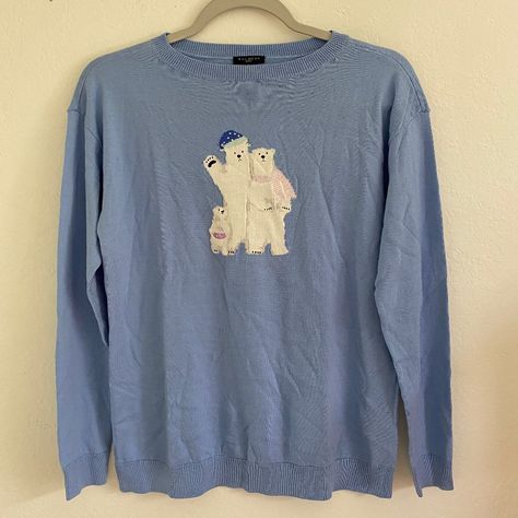 Brand New With Tags. Talbots Women's Size Petite Small Lightweight Pullover Sweater In Periwinkle Blue. Graphic Print Of Cute Polar Bear Family. Long Sleeves. 60% Cotton, 40% Rayon. Pit To Pit 18 1/4" Length (Top Shoulder To Hem) 23" *Measurements Are Approximate A82 Polar Bear Family, Cute Polar Bear, Bear Family, Winter Pullover, Talbots Sweater, Blue Graphic, Womens Sweater, Periwinkle Blue, Lightweight Sweater